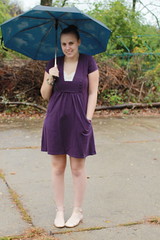 spirit day outfit - purple dress, vintage camisole, blue sky umbrella