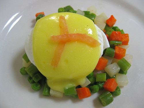 Poached Eggs on Macedoine Vegetables with Hollandaise