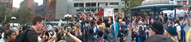 Panorama of Occupy Wall Street protesters in Union Square