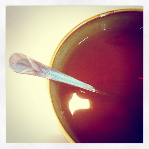 Drinking my morning tea from a bowl and hoping it will help me to wake up.