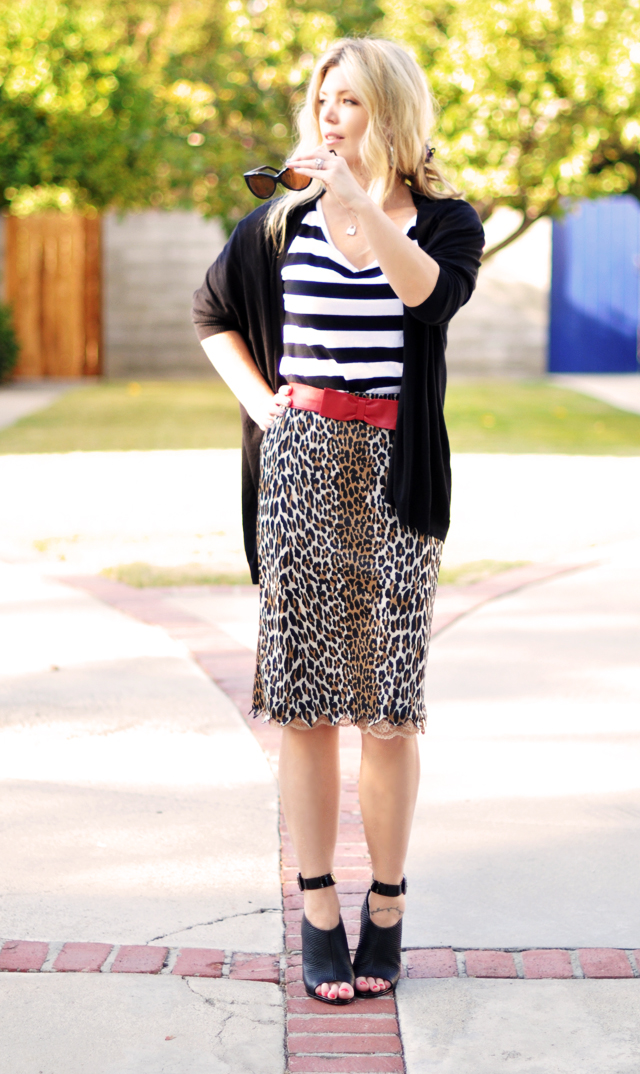 leopard skirt and striped top-cat eye sunglasses