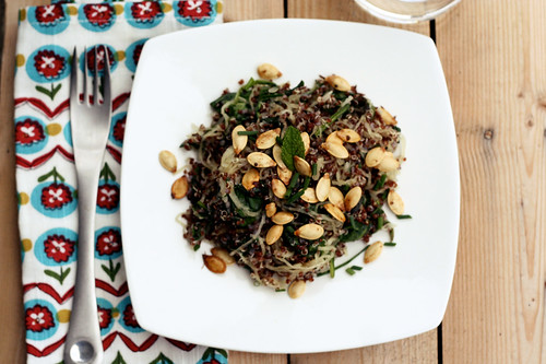 Red Quinoa with Spaghetti Squash, Spinach, Fresh Herbs and Toasted Pumpkin Seeds 