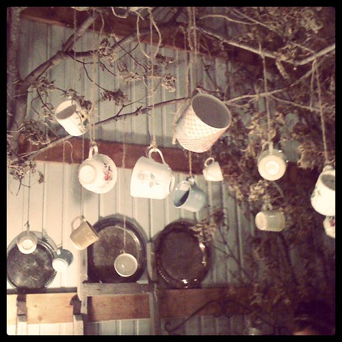 Nada Farm barn sale, tea cups hanging