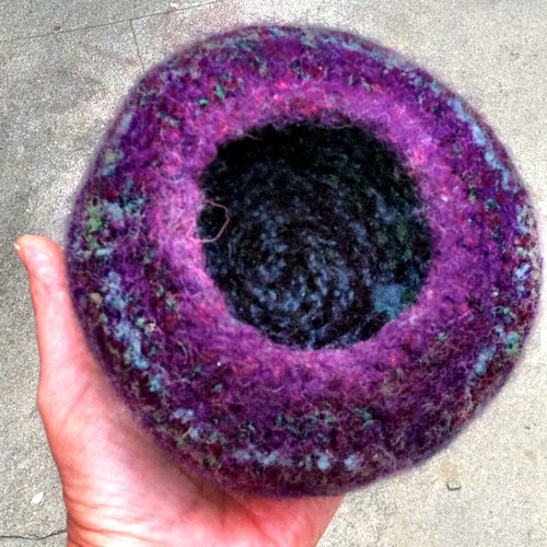 Hand knitted and felted wool bowl