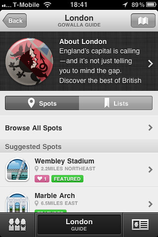 Gowalla London Guide - based on current location
