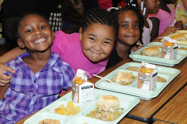 Students are happy to be back together at school  with a new chef and healthier lunches at Baker County K-12 School in Newton, Ga. 