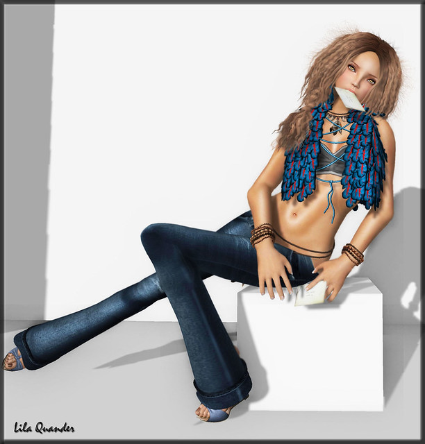 Fashionably Late - SMS - Feather Vest & Aura Comfortably Worn Jeans