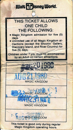 WDW 5-day child pass 1979 back