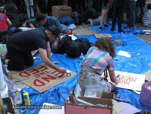 NYC Occupy Wall Street Rally Oct 8 2011 painting protest signs