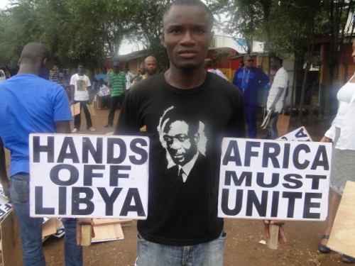 Ghanaians demonstrate against the US-NATO invasion and occupation of the North African state of Libya. These demonstratios coincide with the 102nd anniversary of the birth of Kwame Nkrumah. by Pan-African News Wire File Photos