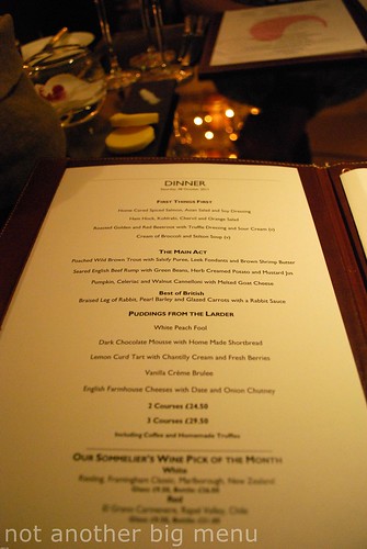 Athenaeum, London (Toptable deal - 3 courses and champagne £30) menu Oct 2011