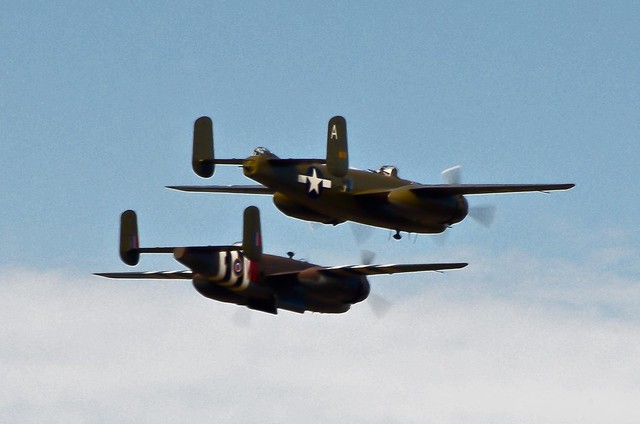 Flying the "Final Mission" 2 B-25 WII era bombers bring the 2011 Fly Day Season to a close