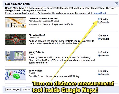 Distance measurement tool in Google Maps