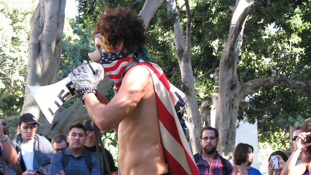 Piggie speaks at Occupy Los Angeles