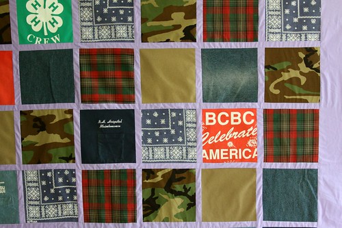 Custom Memory Quilt made from Army Uniforms, T shirts and jeans