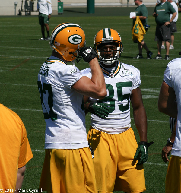 JORDY NELSON and Greg Jennings on the sidelines