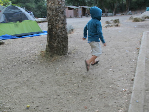 running around in the campsite