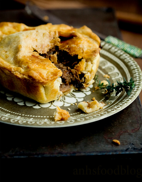 Stewed beef pie in a buttery crust
