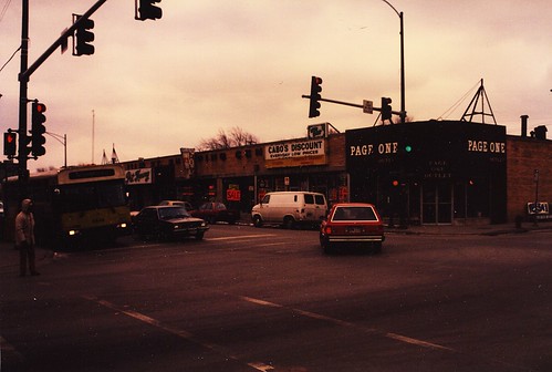 The intersection of West 111th Street and South Kedzie Avenue in Chicago's mount Greenwood neighborhood.  Chicago Illinois USA. February 1986. by Eddie from Chicago