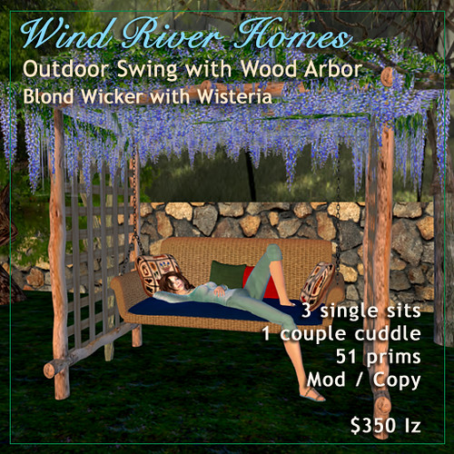 Blond Wicker Outdoor Swing with Wisteria Arbor by Teal Freenote
