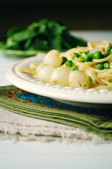 Pea and Pearl Onion Pasta in Butter Herb Sauce