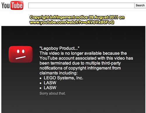 Copyright Infringement Notice on LegoBoy YouTube Channel