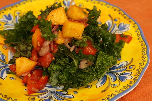 Kale Salad with Peach, Tomato, and Shallot