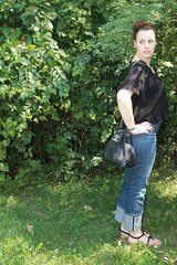 Outfit - jeans, vintage Chenel bag, sheer crop top