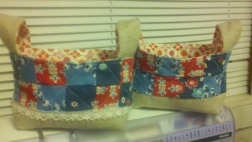 Red and blue fabric baskets