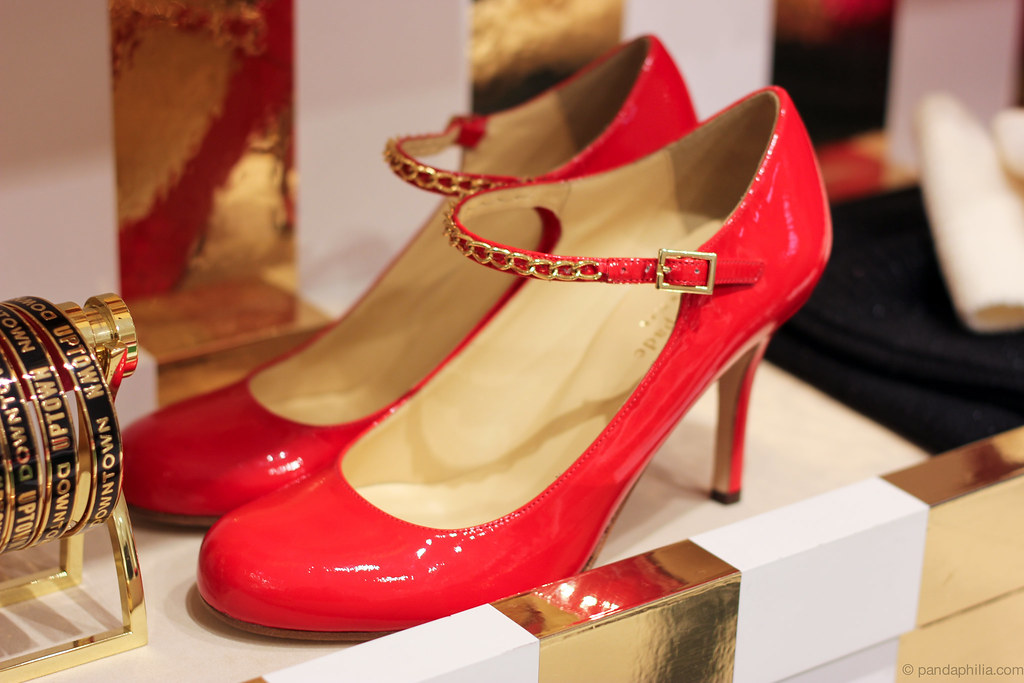 red patent ankle strap