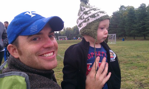 Tate is less than enthused about this soccer game in the cold rain business...