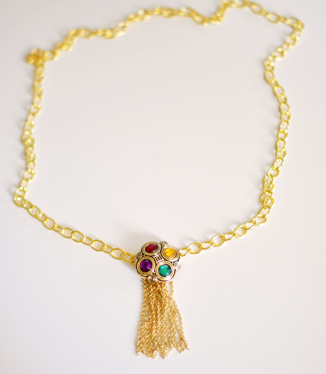 Gilded Gemstone and chain tassel necklace DIY-5