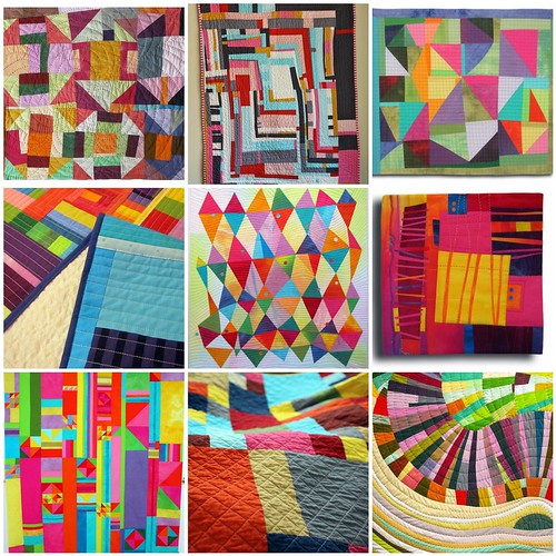 mosaic of solid improv quilts found on flickr