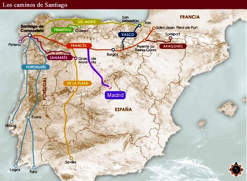 Mapa de los distintos caminos a Santiago