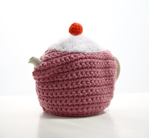 Pink Knit Cupcake Tea Cosie With Red Cherry