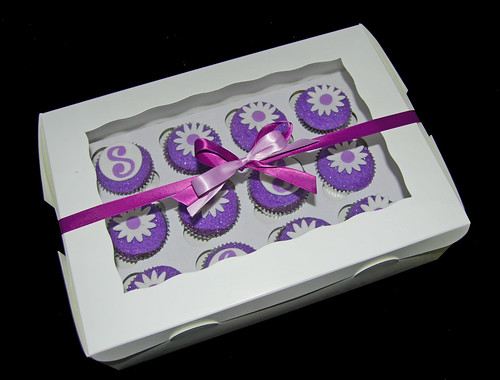 birthday gift purple sparkle cupcakes with daisies and monogram gift box