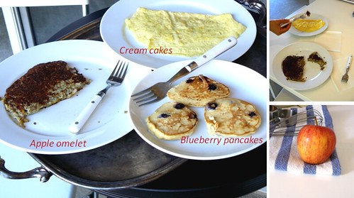 apple omelet creamcakes and blueberry coconut pancakes