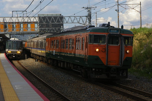 JR west 223series(left) and 113series(right) at Katsuragawa.stn, Kyoto,Kyoto,Japan /Aug 26,2011