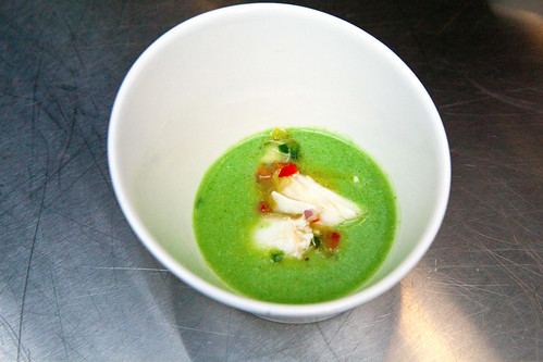 Vegetable gazpacho with crab salad