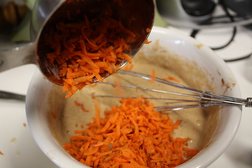 Shredded carrots are added to the mix last.