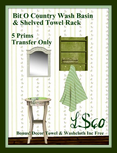 Bit O Country Wash Basin & Shelved Towel Rack (Mint)