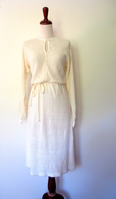 Pointelle Knit Keyhole Sweater Dress, vintage 70s