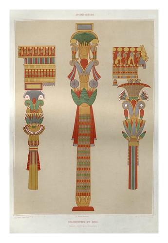 014-Columnatas en madera- Tebas dinastias XVIII y XIX-Histoire de l'art égyptien 1878- Achille Constant Théodore Émile