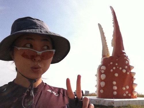 G'mornin w/ THE BIGGEST crab claw you've ever seen! (see the car?) #cycling #Hokkaido #Japan