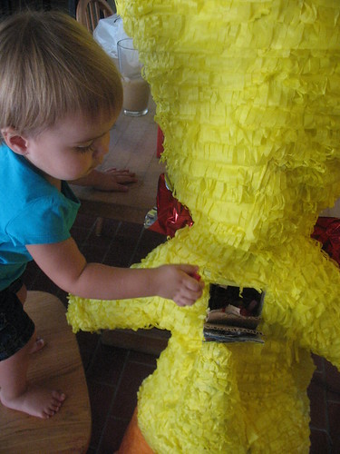 helping to fill the pinata
