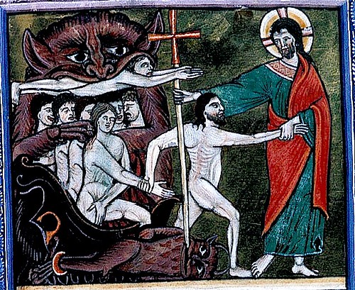 Harrowing of Hell. England c.1240. detail. Bri. Lib by tony harrison