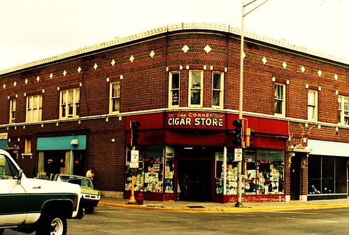 An old neighborhood corner cigar store. (Gone.)  Cicero Illinois USA. June 1985. by Eddie from Chicago