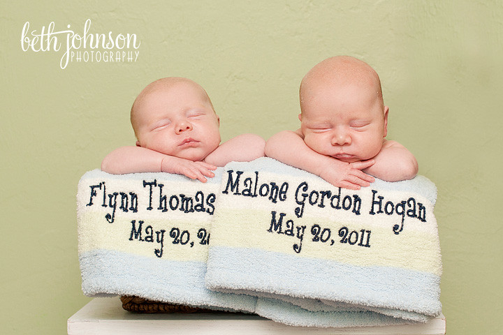 newborn twin photography monogrammed blanket
