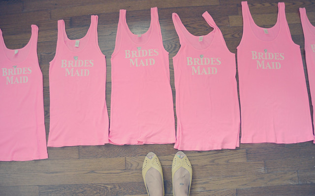 bridesmaids shirts on the floor