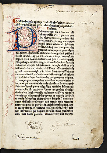 Decorated penwork initial and ownership inscriptions in Eusebius Caesariensis: Historia ecclesiastica